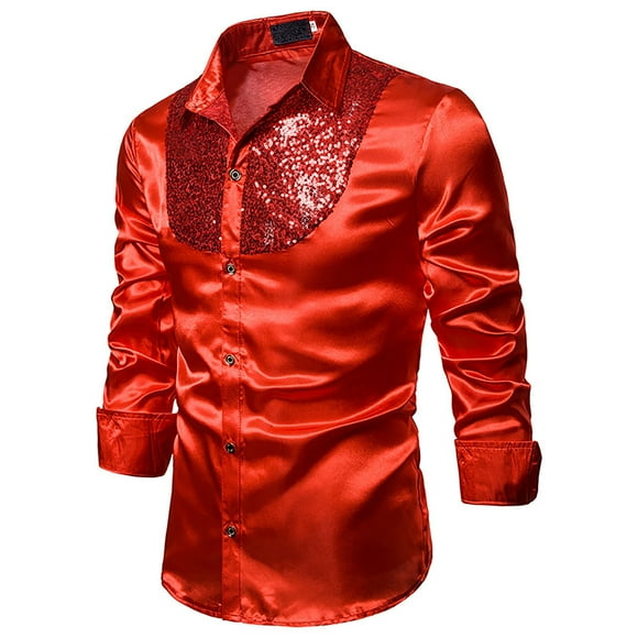 Clearance Sales Online Deals Men's Autumn And Winter Fashion Casual Sequins Shirt Long Sleeve Top