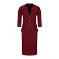 thumbnail image 4 of Jinhomg Women's Business Skirt Suit Set Dressy Casual 3/4 Sleeve Blazer Jacket with Pencil Skirt 2025 Trendy Work Office Outfits Wine XXL, 4 of 6