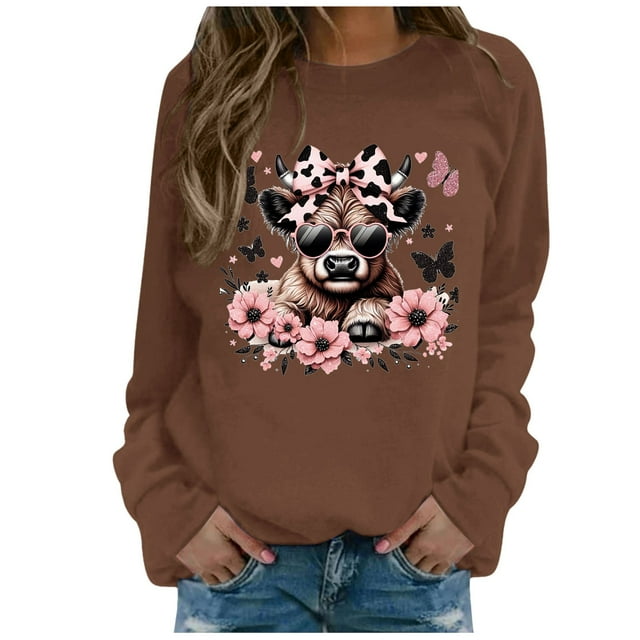 Women's Hoodless Sweatshirt Oversize Patterned Long Sleeve Pullover Top for Comfortable Casual Wear