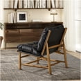 thumbnail image 3 of Mid-Century Modern Accent Chair in Genuine Leather, Stylish Black Upholstered Chair for Living Room or Office, 3 of 10