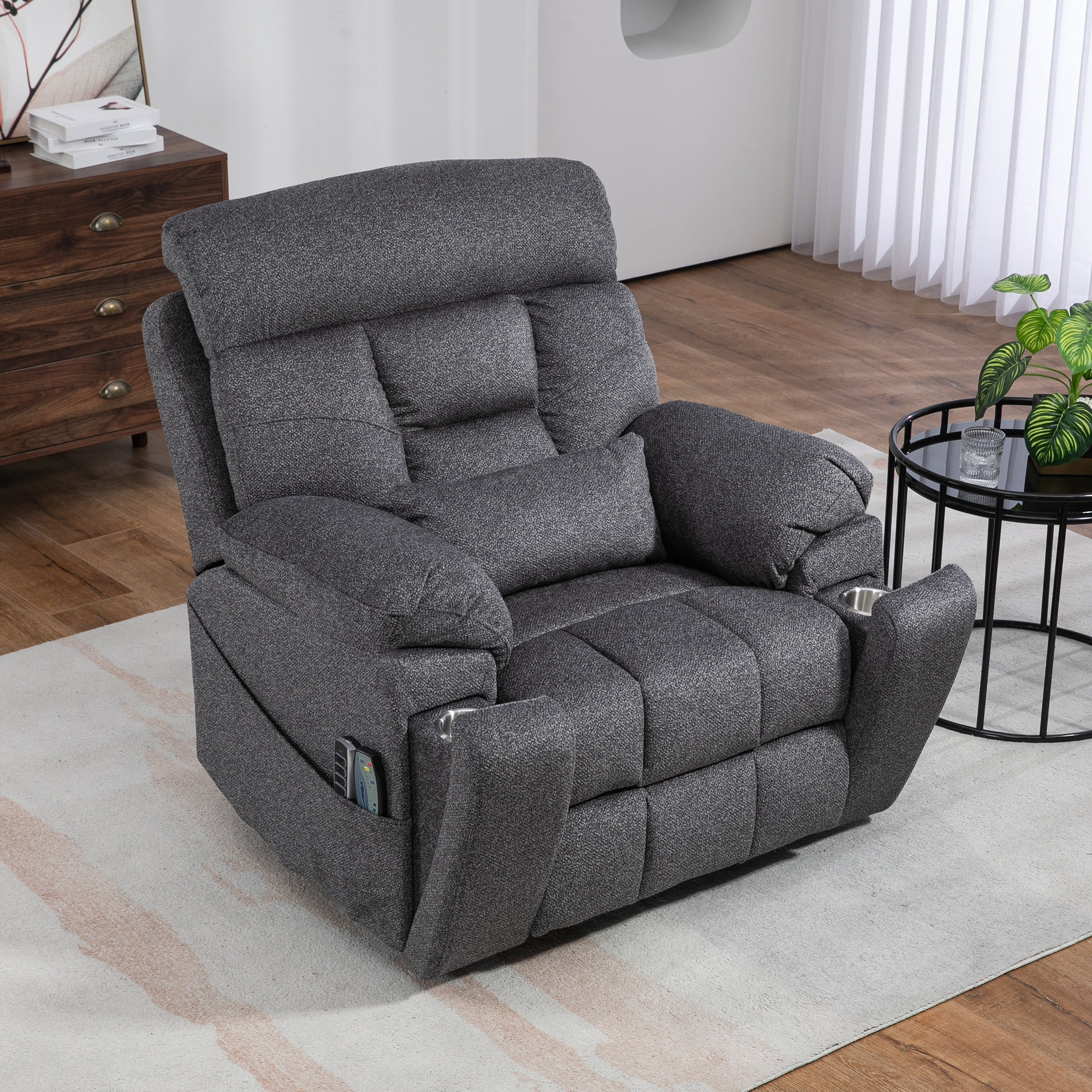 SYNGAR Power Lift Recliner Chair for the Elderly, Oversized Recliner with Massage and Heat, 2 Hidden Cup Holders, Side Pockets, 26" Width of Seat, 4 Motor, Reclining Chair, Dark Gray