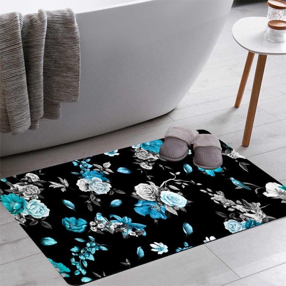 Wide Background Pattern Rose Peony Bath Rugs 16x24 Inch Non Slip Bath Mat Quick Dry Absorbent Thin Bath Rug Fit Under Door Washable Bath Floor Rugs for Bathroom Bathtub Shower Sink,Multi 6