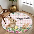 thumbnail image 2 of Round Rugs 7 Ft, Easter Non Slip Area Rugs for Kitchen Bedroom Entryway, Spring Watercolor Bunny Eggs Flower Leaf Pink Plaid Washable Carpet Runner Rug Floor Mats for Bedroom Home Decor, 2 of 8