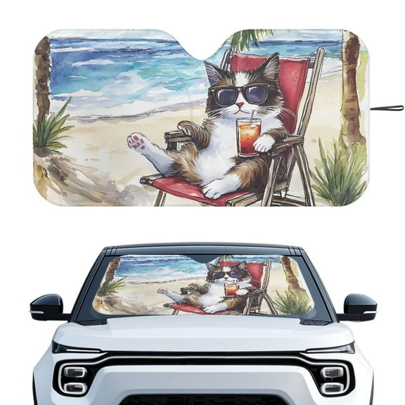 KUIFORTI Car Windshield Sun Shade Foldable Sunshade Cute Cat Automotive Windshield Sunshades - Reflective Polyester Blocks Heat and Sun - Works with Sedans, SUVs & Trucks!