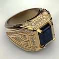 thumbnail image 2 of ClassicGems 4.00 CT Emerald Cut Lab Created Blue Sapphire And Diamond 14K Yellow Gold Plated 925 Sterling Silver Men's Ring, 2 of 2