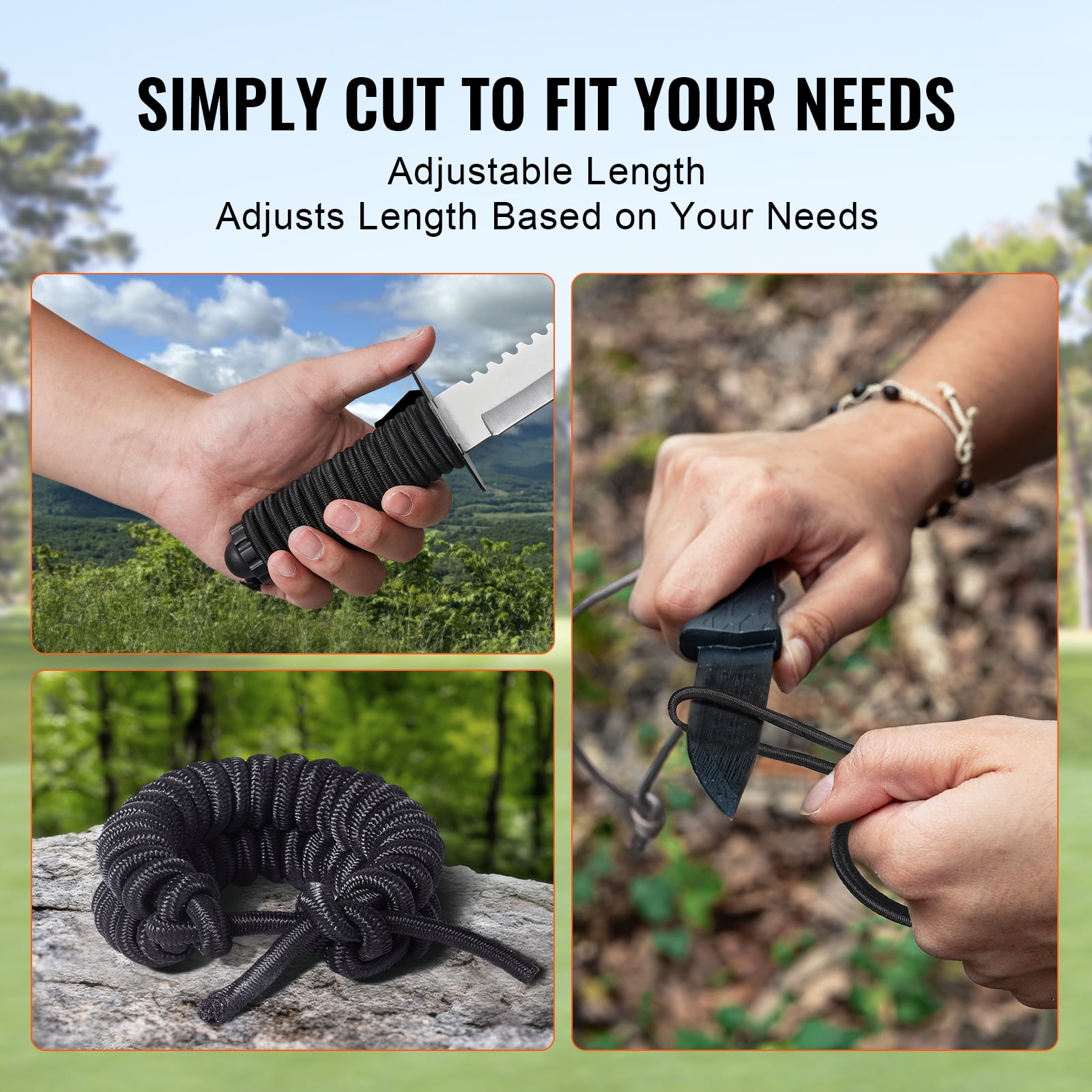 VEVOR 3/8 inch Bungee Cord, 120 ft/36 m Spool Heavy Duty Bungee Straps, 100% Stretch Elastic Bungee Rope for Cargo, Tarps, Camping, Kayak Deck and Crafting, Black