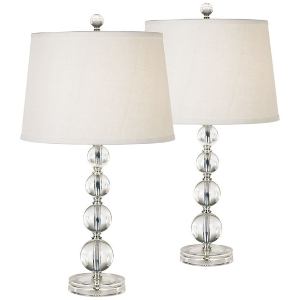 360 Lighting Modern Accent Table Lamps Set Of 2 Clear Stacked Ball Off White Drum Shade For Living Room Family Bedroom Bedside Com 360 Lighting Modern Accent Table Lamps, Clear Stacked Ball Floor Lamp