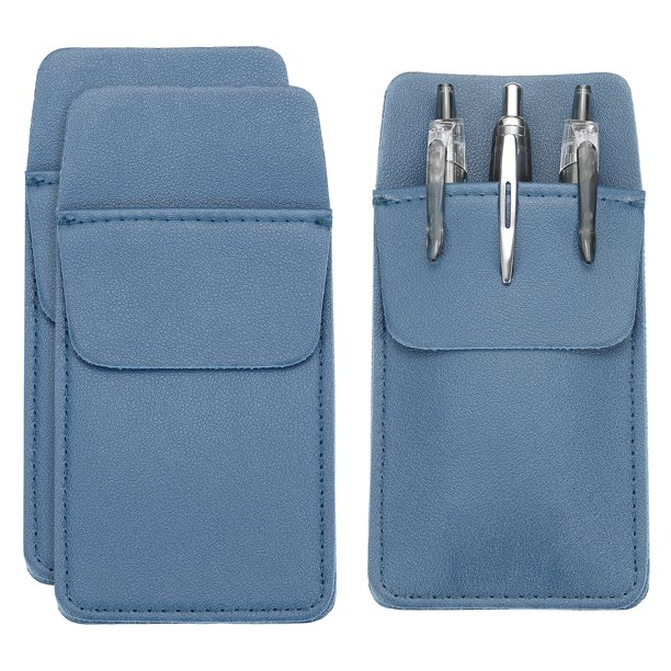 Uxcell 3 Paquete Protector de Bolsillo de Cuero, Protector de Bolígrafos Multiusos, Organizador de Bolsillo para Camisas y Batas de Laboratorio, Azul Marino