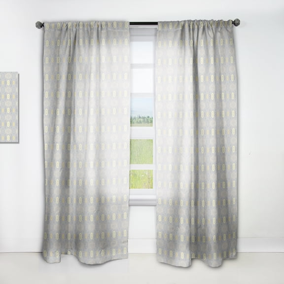 Designart Golden Cornflower Retro Pattern Modern Grey Abstract Rod Pocket Semi-Sheer Curtains