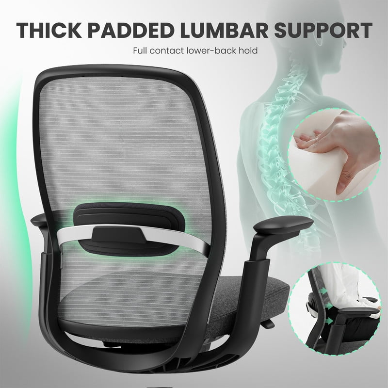 COLAMY Aether Ergonomic Mesh Office Chair, One-Touch Easy Adjust Managerial Desk Chair with Levitating Seat Cushion & Pilot-Level Sync Armrests, 300 LBS Mid Back Mesh Computer Chair, Grey