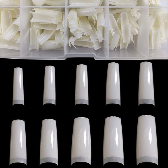 500 Pcs French Acrylic Nail Tips Natural,Acrylic Tips for Nails,Nail Extension Tips,French Style False Nail,Artificial Fake Nail with Clear Plastic Case for Nail Salon Nail Shop and Home DIY(10 Sizes)