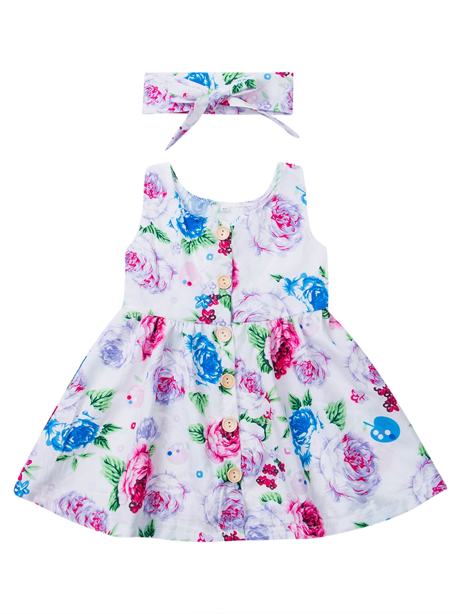 Edjude Toddler Girls Floral Dress Short Sleeve Casual Dresses Party Princess Baby Summer Outfit 