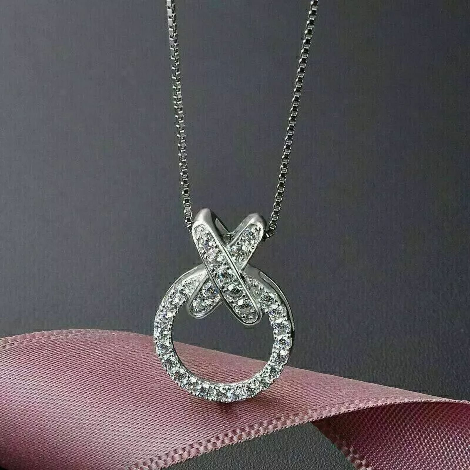 Jewelry Hub 2Ct Round Cut White Diamond Necklace Pendant, 925 Sterling Silver, 18 in