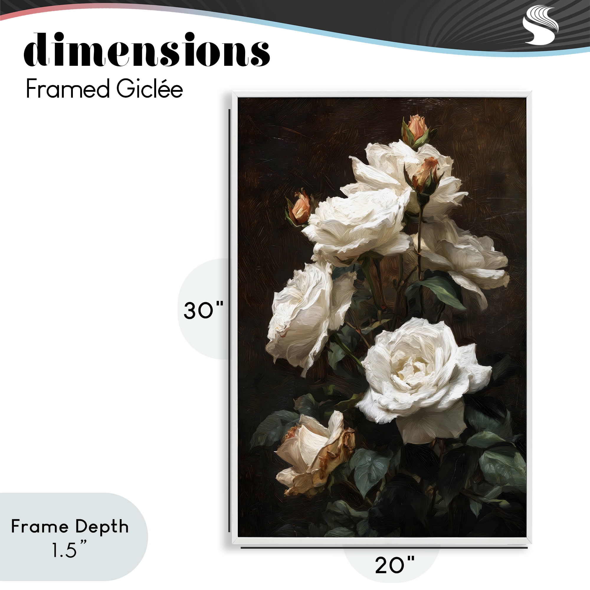 Stupell Industries Tower of White Roses White Framed Giclee Art, design by Petal Prints Design
