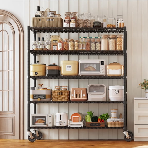 Heavy-Duty Rolling Wire Shelving Unit – 4/5-Tier Adjustable Metal Storage Rack