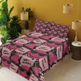 thumbnail image 2 of Ambesonne Emoji Fitted & Top Sheet Set with Sham, Grunge Be Cool Squares Faces, Black White Magenta, 2 of 5
