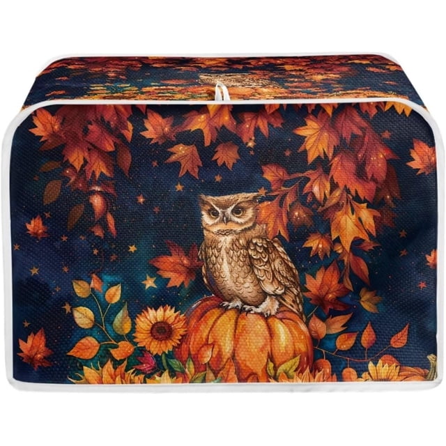 UNICEU Maple Leaf Owl Toaster Dust Cover Protector Compatible with 4 Slice Heat-Resistant Dust Protection Anti-Scratch Home Kitchen Fall Thanksgiving Decor