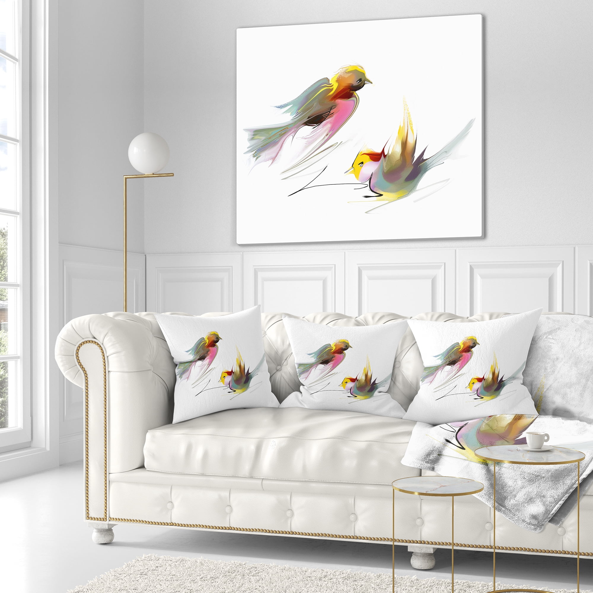 Designart Flying Birds Illustration - Animal Throw Pillow - 16x16
