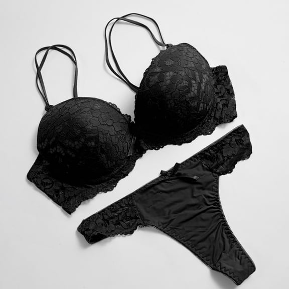 Lilgiuy Trendy Women Charming Lace Underwear Pajamas Embroidered Ladies Steel Rings Intimates Set for Christmas Halloween