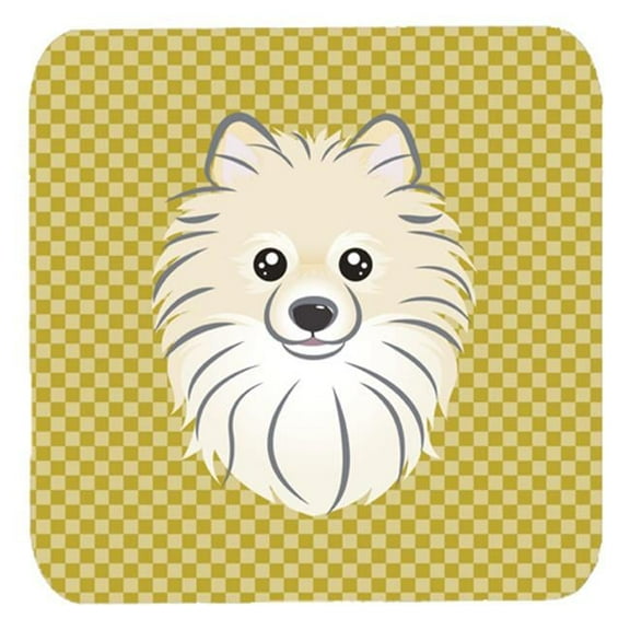 Tan Checkered Pomeranian Foam Coasters Set Of 4