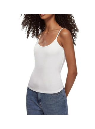 Essential Black or White Fitted Cami Camisole Spaghetti & Noodle Tank Top  Shirt for Women (Medium)