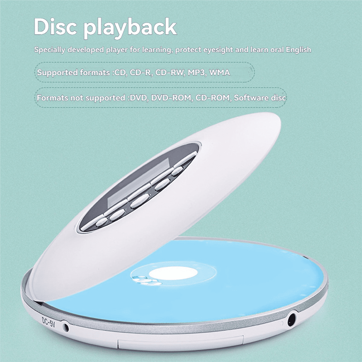 Portable CD Player MP3 Music Player with Stereo Earbuds and Bluetooth Output CD Player with LCD Display White