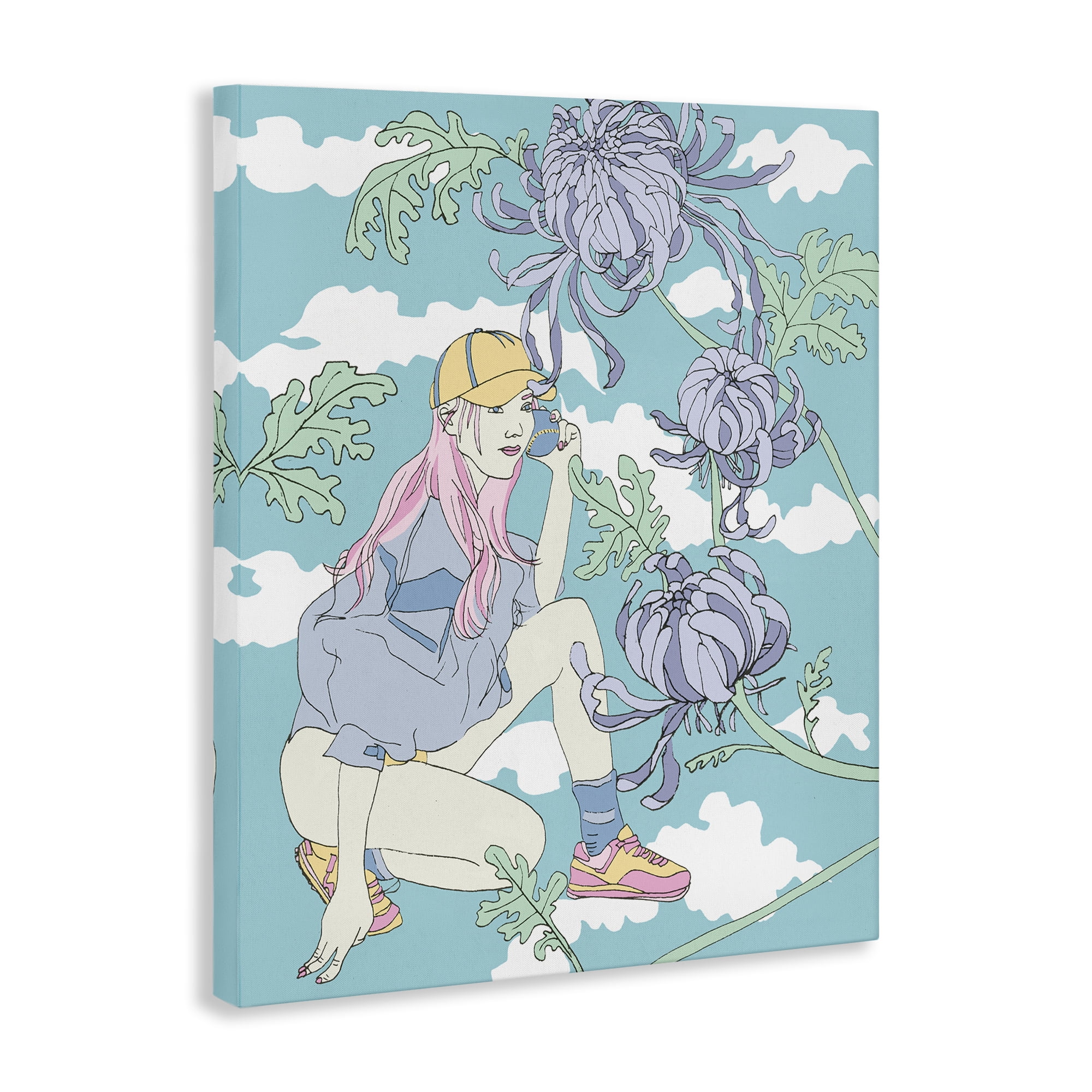 Stupell Industries Chrysanthemums & Workout Girl People Painting Wrapped Canvas Art Print Wall Art, 24 x 30