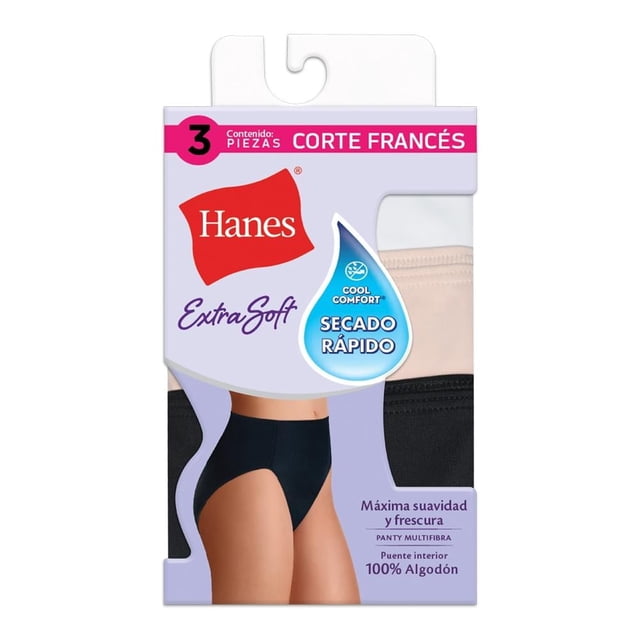 Pantaleta Hanes para Mujer, Corte Francés 3 Piezas Multicolor Talla 8