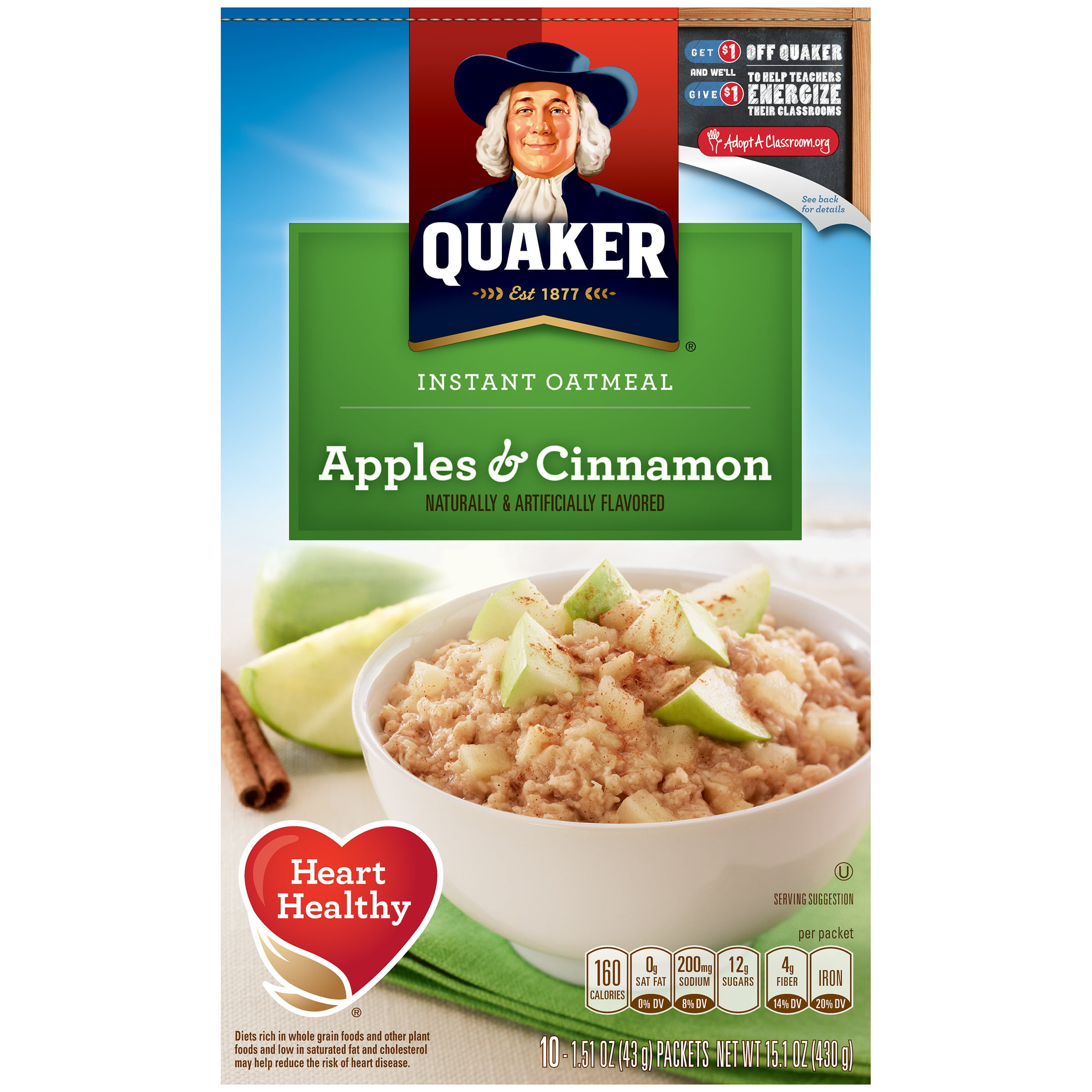 quaker apple and cinnamon oatmeal nutrition facts