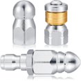 thumbnail image 1 of 3 Pieces Sewer Nozzle Rotating Button Nose Sewer Jetting Nozzle Stainless Steel Fixed Sewer Nozzle With Different Models For 1/4 Inch Pressure Washer, 1 of 5