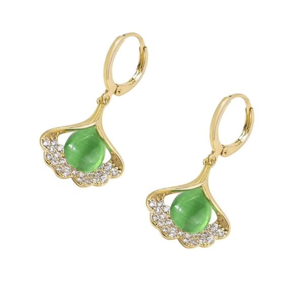 Apricot Leaf Opal Earrings Ear Buckle Water Drop Cats Eye Pink Green Opal Leaf Ear Buckle