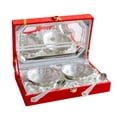 thumbnail image 1 of Embossed Leaf Design Curved Silver Plated Set Of 2 Bowl With 2 Spoon & 1 Tray - 140ml Each, Silver | Serveware, Diwali Gift Set Decorative - Silver Plated Bowl Set | Easy To Carry, Easy To Clean, 1 of 5