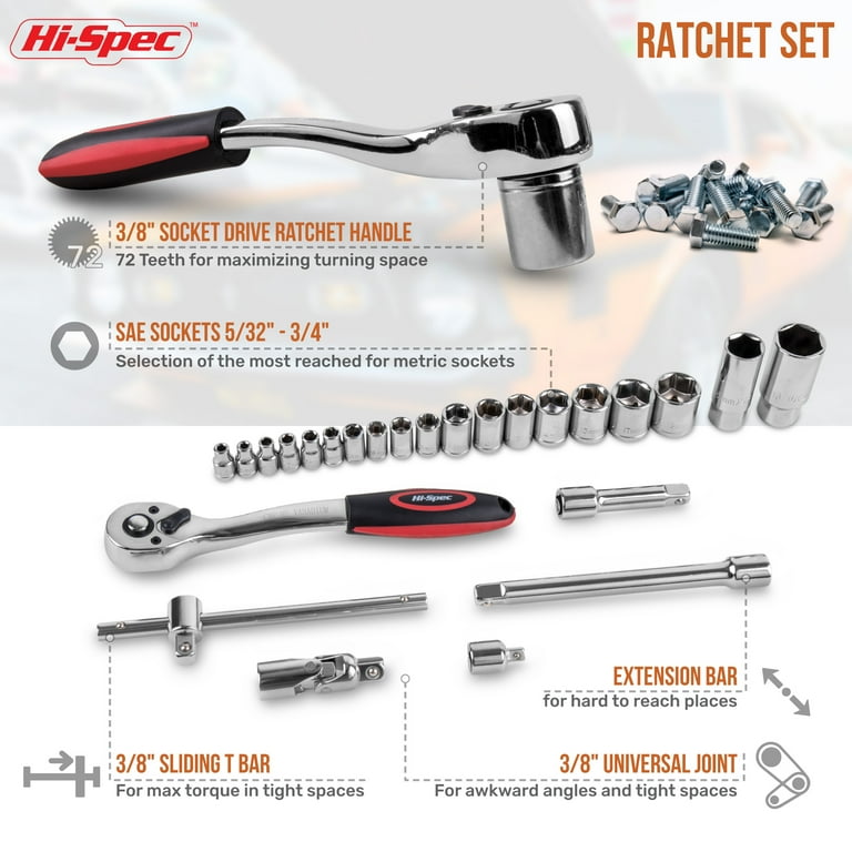 Hi-Spec Tools 67pc SAE Auto Mechanics Hand Tool Kit, Car