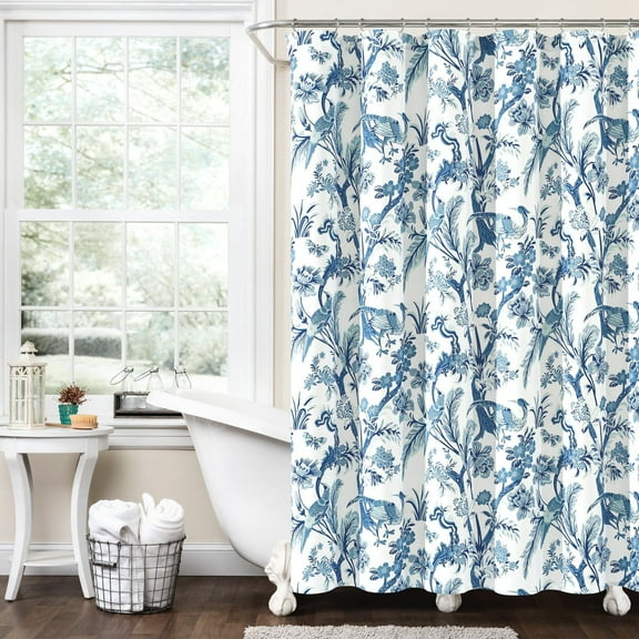 Lush Decor Dolores Nature Polyester Shower Curtain, 72x72, Blue, Single
