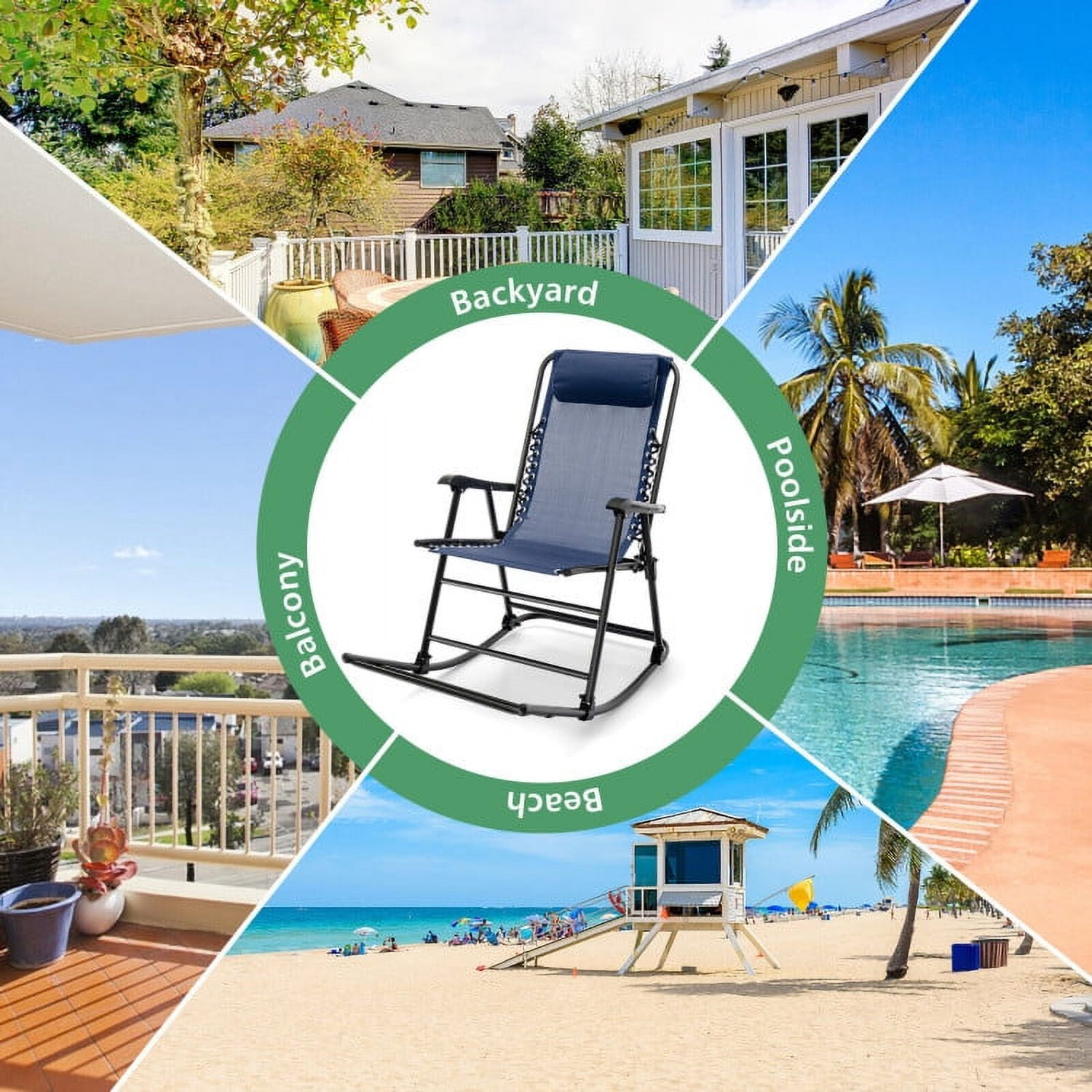 Aimee Lii Outdoor Zero Gravity Rocker for Lawn, Porch, Backyard, Comfortable, Blue