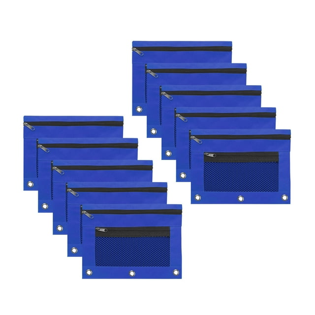 Binder Pencil Case 10PCS,Three Hole Pen Bag9.84x7.48x0.08in,Cloth File Storage with Zipper Compartment for Learning Office Organization