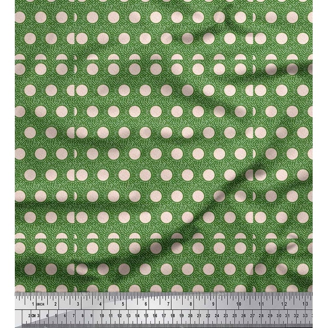 Soimoi Green Poly Georgette Fabric Artistic Flower & Dots Printed Fabric 1 Yard 52 Inch Wide