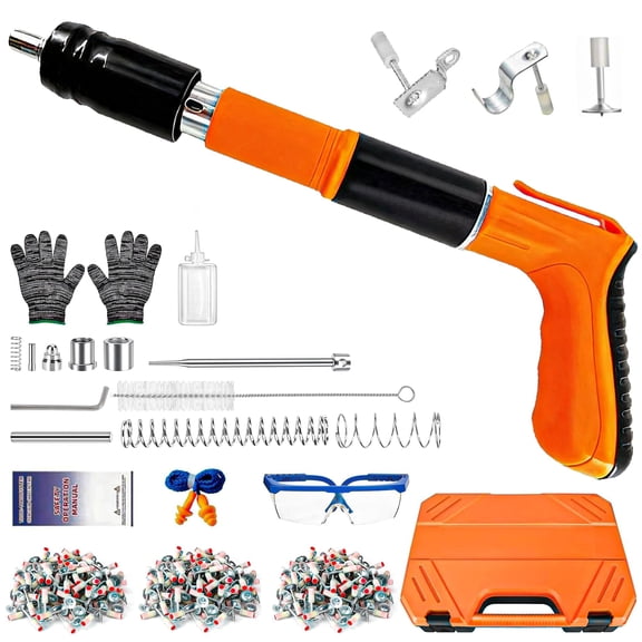 Concrete Nail Gun Kit with 120pcs Nails, 5 Speed Adjustable Manual Steel Nail Gun, Mini Portable Nail Wall Shooting Machine Fastening Tool, Wall Anchor Wire Slotting Device Household Woodworking