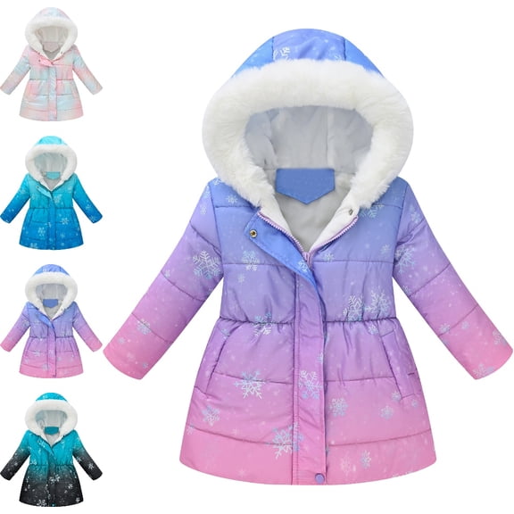 Bmisegm Puffer Jacket Toddler Girls Winter Coat Tie Dye Hooded Zipper Windproof Thicken Warm Outerwear Girls Winter Coat