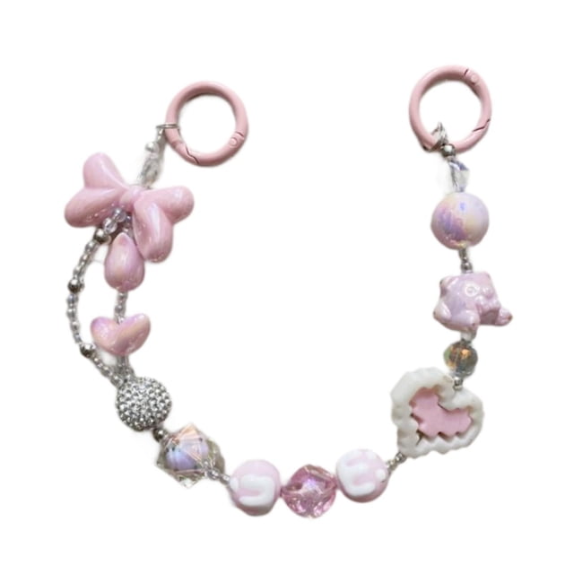 Llavero con cuentas, dije de cuentas, decoración para bolso, colgante para mujer, llavero decorativo para coche Rosa