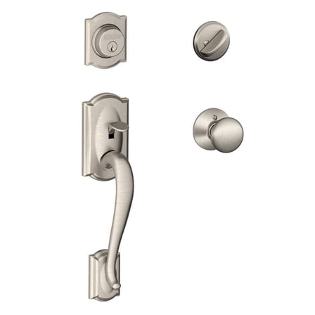 SCHLAGE Camelot Single Cylinder Handleset and Plymouth Knob, Satin Nickel F60 CAM 619 PLY