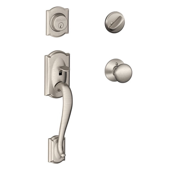 SCHLAGE Camelot Single Cylinder Handleset and Plymouth Knob, Satin Nickel F60 CAM 619 PLY