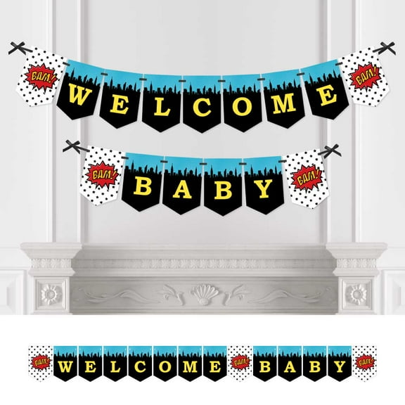 Big Dot of Happiness Bam Superhero - Baby Shower Bunting Banner - Comic Book Party Decorations - Welcome Baby