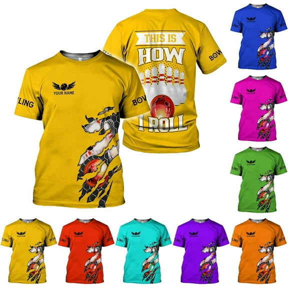 Personalized Name Bowling Shirts for Men and Women 3D, Bowling Shirts for Team Bowling, Bowling Shirts Gift (Yellow, S)