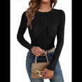 thumbnail image 1 of Blusa de Larga con Cuello Redondo para Mujer, Moda de Otoño 2025, Camiseta Básica de Punto Texturizado de Corte Entallado, Ropa Y2K Negro S, 1 of 8