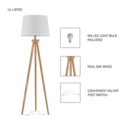 Lavish Home Tripod Floor Lamp – LED Standing Light with Oak Wood Base