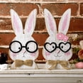 thumbnail image 5 of KOYPTL 2Pcs Easter Rustic Table Decorations White Wooden Bunny Couple Block Signs with Glasses Gifts Happy Easter Centerpiece for Tables Kitchen Home Shelf Office Farmhouse Tiered Tray Decor Presents, 5 of 10