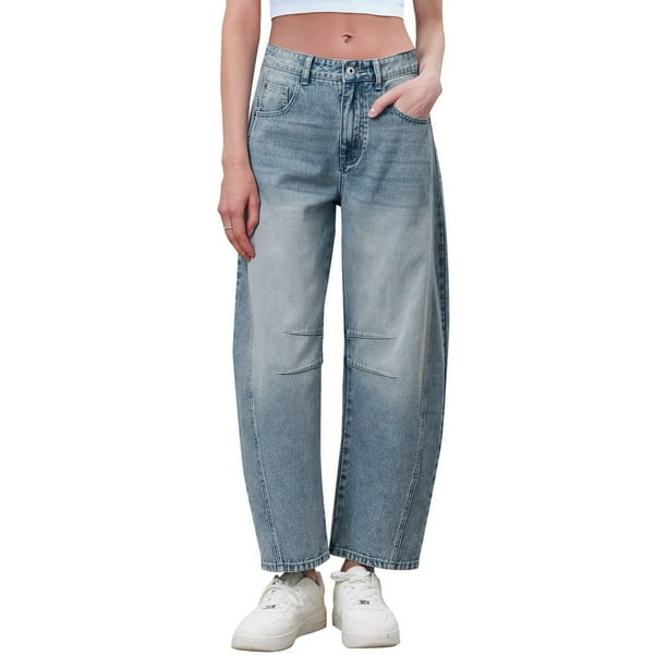 WILLBEST Jeans Mujer Pantalones Vaqueros de Tiro Medio para Mujer, de Pierna Ancha, Cortos, Cómodos, Elásticos, Holgados, Estilo Boyfriend Con Bolsillos, Ropa Informal Grande