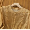 thumbnail image 5 of Lovskoo Cotton Linen Shirts for Women Button Down 3/4 Sleeve Round Neck Printed Loose Shirt Summer Tops Yellow, 5 of 9