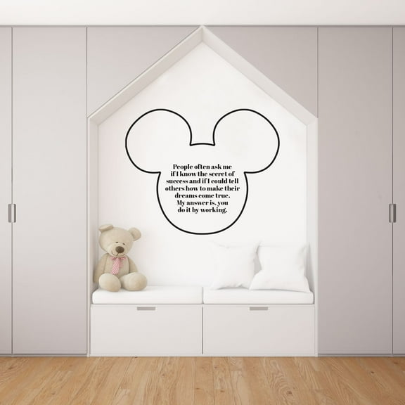 Secret of Success Mickey Quote Disney Cartoon Quotes Wall Sticker Art Decal for Girls Boys Room Bedroom Nursery Kindergarten House Fun Home Decor Stickers Wall Art Vinyl Decoration Size (40x40 inch)